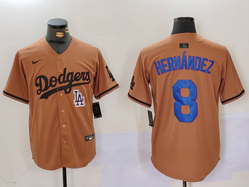 Men Los Angeles Dodgers #8 Hernandez army green joint name 2024 Nike MLB Jersey style 6